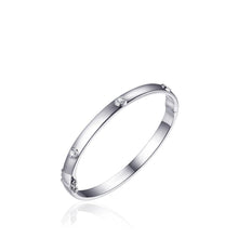 Load image into Gallery viewer, Sterling Silver and round rubover set cz Hinged Bangle