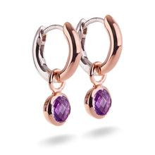 Load image into Gallery viewer, Small Rose Gold Plated Silver Hoop Earrings with natural gemstone charms