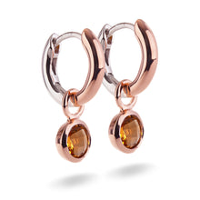 Load image into Gallery viewer, Small Rose Gold Plated Silver Hoop Earrings with natural gemstone charms