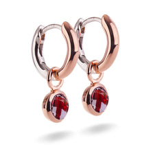 Load image into Gallery viewer, Small Rose Gold Plated Silver Hoop Earrings with natural gemstone charms