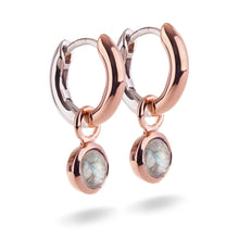 Load image into Gallery viewer, Small Rose Gold Plated Silver Hoop Earrings with natural gemstone charms