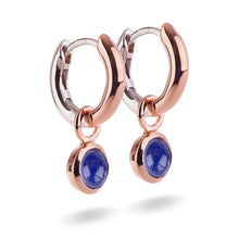 Load image into Gallery viewer, Small Rose Gold Plated Silver Hoop Earrings with natural gemstone charms