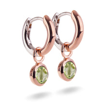 Load image into Gallery viewer, Small Rose Gold Plated Silver Hoop Earrings with natural gemstone charms