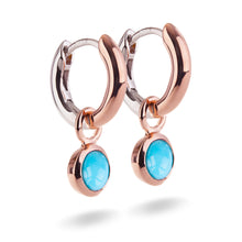 Load image into Gallery viewer, Small Rose Gold Plated Silver Hoop Earrings with natural gemstone charms