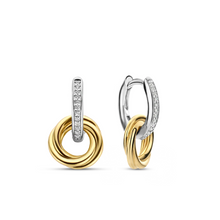 Load image into Gallery viewer, Gold Plated Silver Circle Drop Hoop Earrings