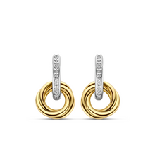 Load image into Gallery viewer, Gold Plated Silver Circle Drop Hoop Earrings