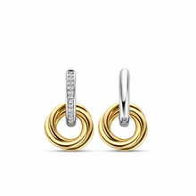 Load image into Gallery viewer, Gold Plated Silver Circle Drop Hoop Earrings
