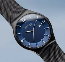 Load image into Gallery viewer, Solar Brushed Black and Sapphire Faced Men's Bering Watch