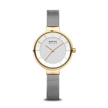 Load image into Gallery viewer, Solar Polished / Brushed Silver and Gold Thin Strap Female Watch