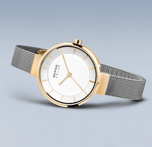 Load image into Gallery viewer, Solar Polished/Brushed Silver and Gold Thin Strap Female Watch