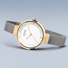 Load image into Gallery viewer, Solar Polished / Brushed Silver and Gold Thin Strap Female Watch