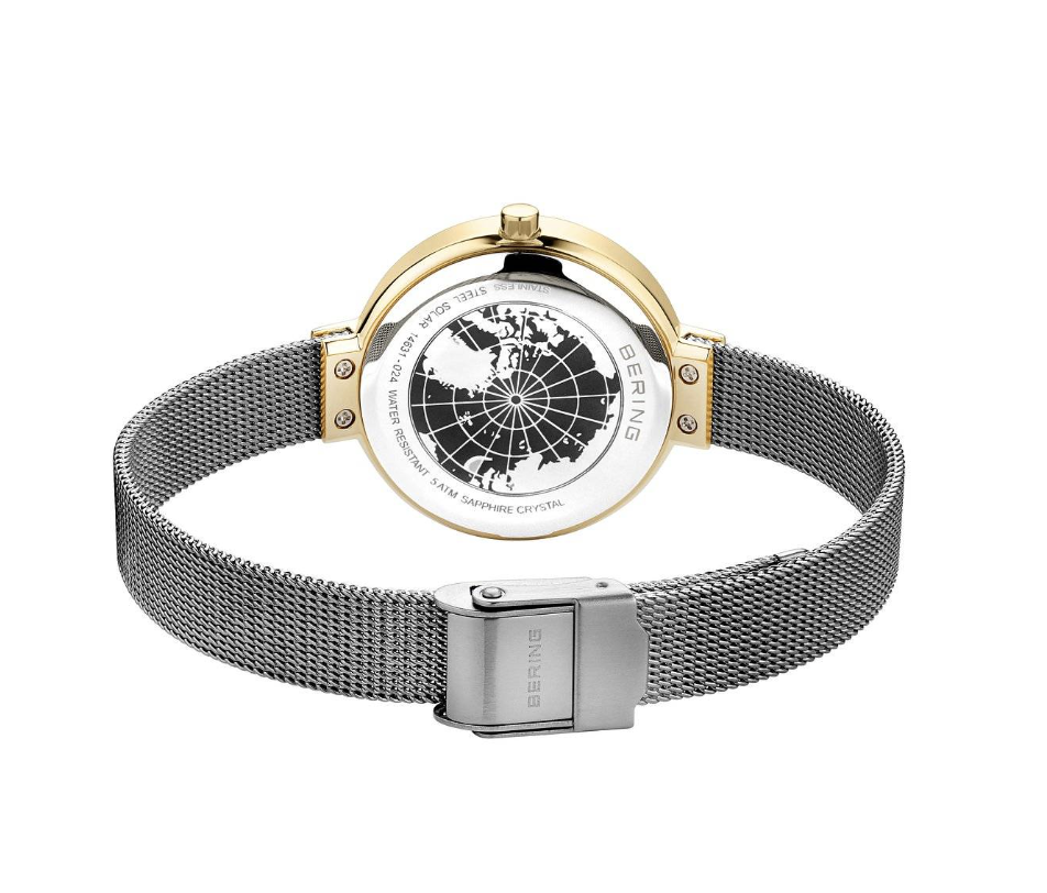 Solar Polished / Brushed Silver and Gold Thin Strap Female Watch, view 5