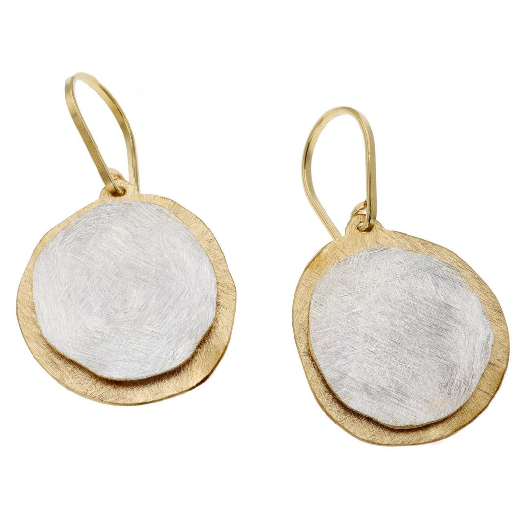 Circular Shepherds Hook Silver and Vermeil Earrings