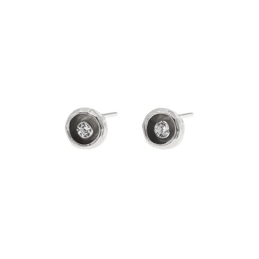 Sterling Silver Stud Earrings with White Topaz