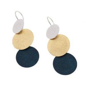 Triple Disc Moon Earrings in Silver, Gold Vermeil & Ocean Blue