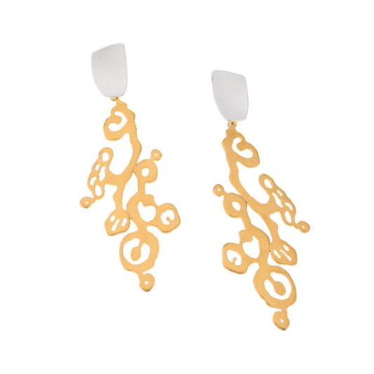 Sterling Silver and Gold Vermeil Sculptural Drop Earrings