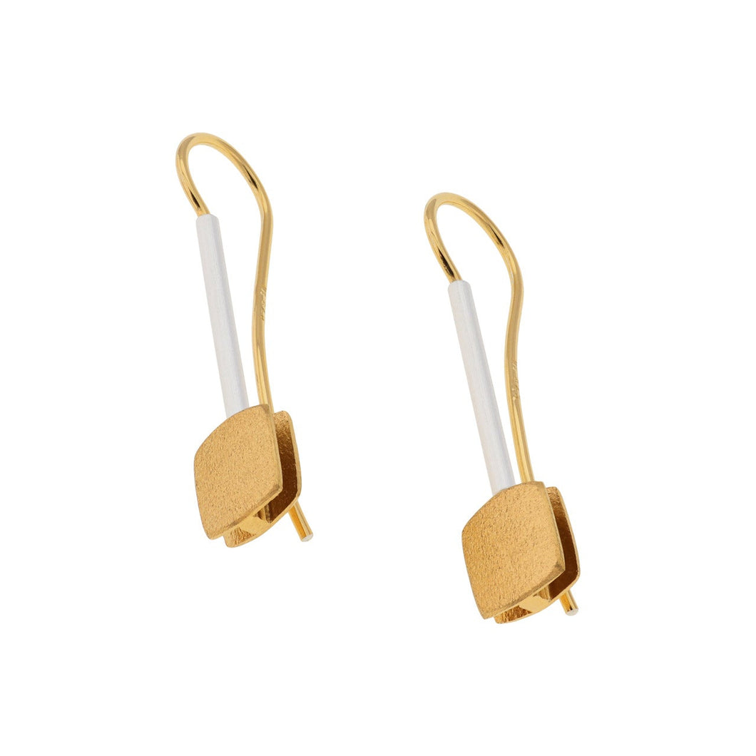 Gold Vermeil and Silver Square Drop Earrings