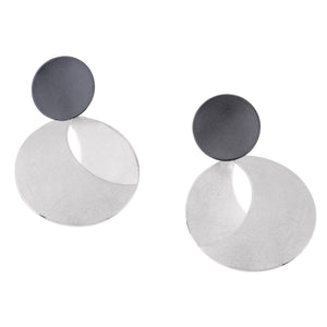 Oxidised and Silver Overlapping Disc Earrings