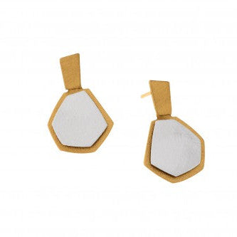 Two Tone Geometric Drop Earrings in Sterling Silver & Gold Vermeil