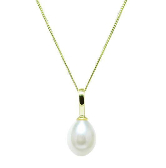 9ct Yellow Gold and White Cultured Pearl Teardrop Pendant
