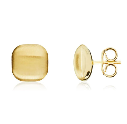 9ct Yellow Gold satin finish cushion shaped stud earrings