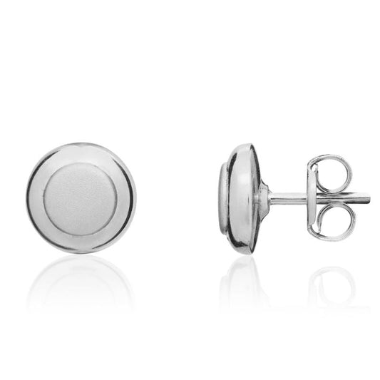9ct White Gold Round Stud Earrings with Satin and Polished Finish
