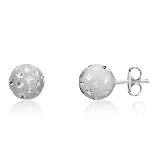 9ct White Gold satin finish round ball stud Earrings