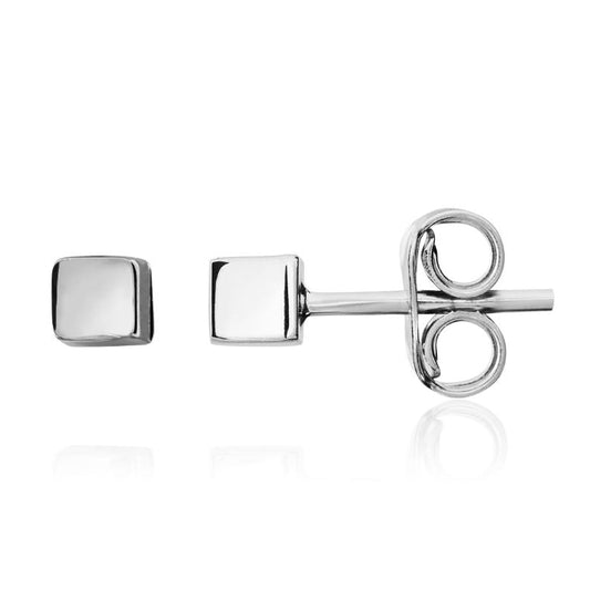 9ct White Gold Mini Cube Stud Earrings