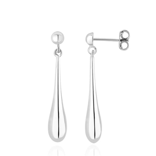 9ct White Gold Long Tapered Drop Earrings