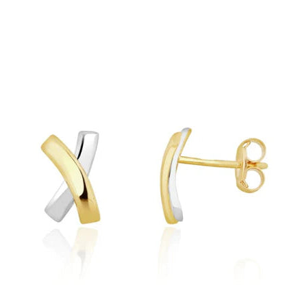 9ct Yellow & White Gold Cross Stud Earrings