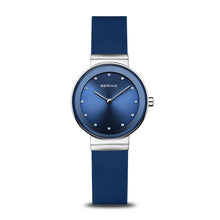 Load image into Gallery viewer, Bering Classic Watch with polished silver case and Dark Blue Silicon strap
