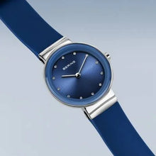 Load image into Gallery viewer, Bering Classic Watch with polished silver case and Dark Blue Silicon strap
