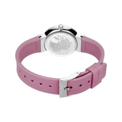 Bering Classic Watch with polished silver case and Pink Silicon strap, view 2