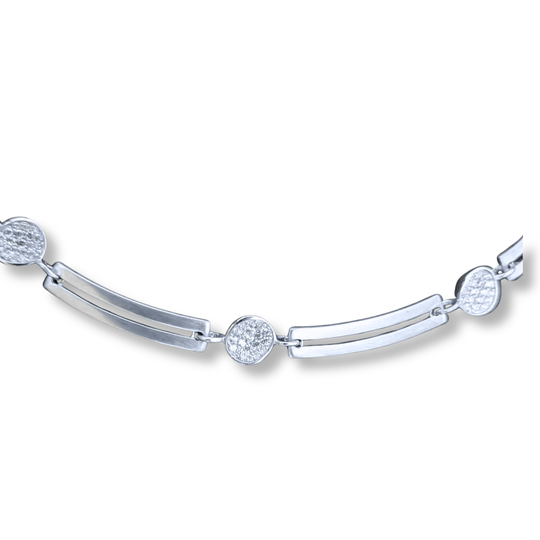 Sterling Silver Box Link Collar Necklace with Cubic Zirconia Discs, view 2