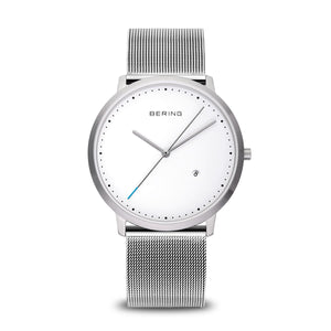 Classic Brushed Silver Unisex Bering Watch with Milanese strap