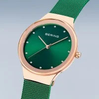 Load image into Gallery viewer, Bering Rose Gold Coloured Green Mesh Strap Ladies Watch

