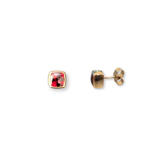 9ct Gold Garnet Cushion Stud Earrings