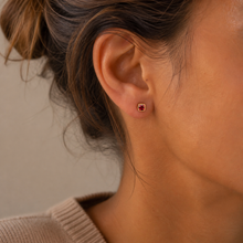 Load image into Gallery viewer, 9ct Gold Garnet Cushion Stud Earrings
