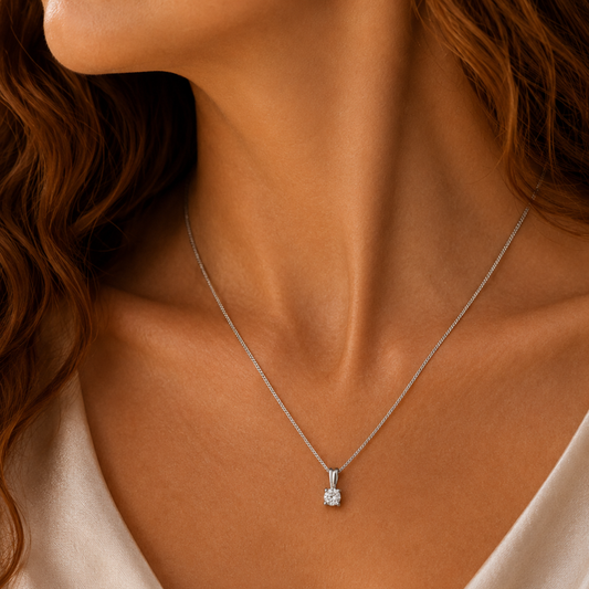 18ct White Gold Round Brilliant Cut Diamond Pendant 0.15ct, view 2
