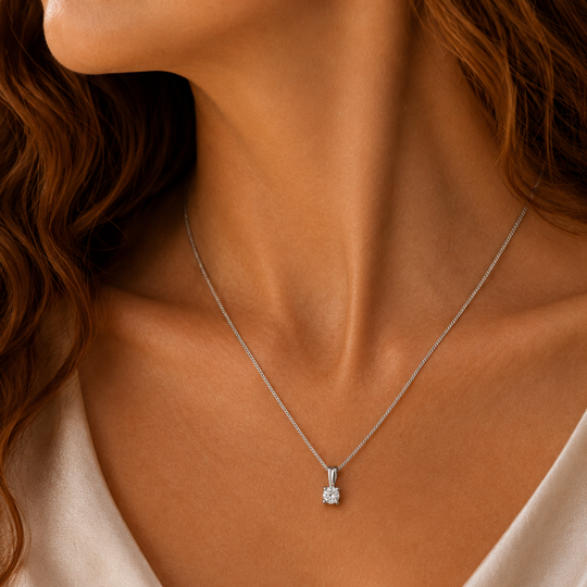 18ct White Gold Round Brilliant Cut Diamond Pendant 0.15ct, view 2