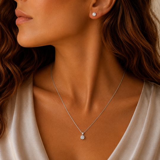 9ct White Gold Diamond Pendant & Close Trace Chain Set, view 2
