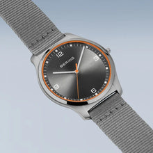 Load image into Gallery viewer, Bering Ultra Slim Polished Brushed Silver Mens Watch Grey Face Nato Strap
