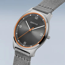 Load image into Gallery viewer, Bering ultra slim polished brushed silver Mens Watch Grey face Nato Strap
