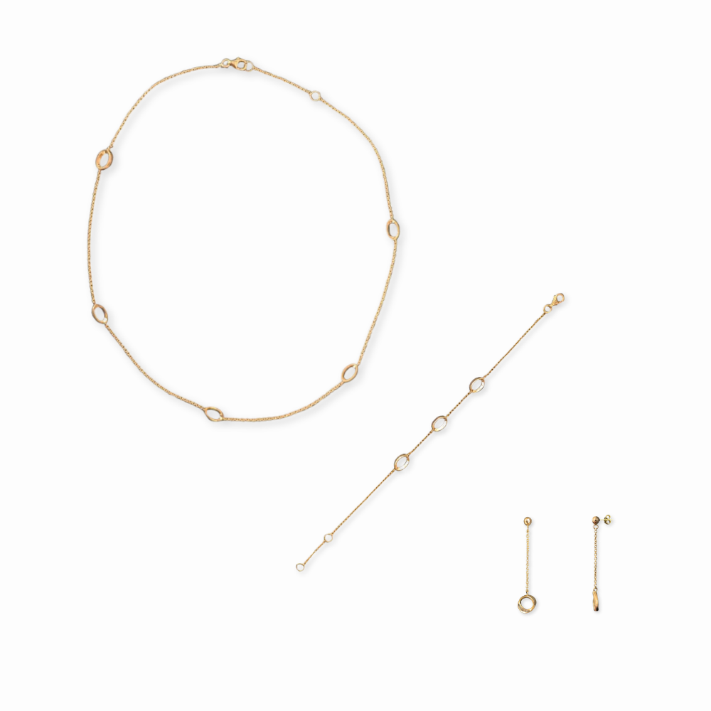 9ct Yellow Gold Oval Link Necklace Bracelet Earrings Set