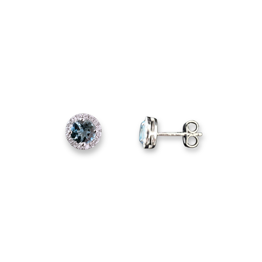 Diamond and Aquamarine 18ct White Gold Stud Earrings