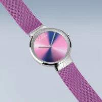Load image into Gallery viewer, Classic polished silver Pink Aurora Borealis dial Ladies Bering Watch
