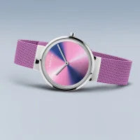 Classic Polished Silver Pink Aurora Borealis Dial Ladies Bering Watch