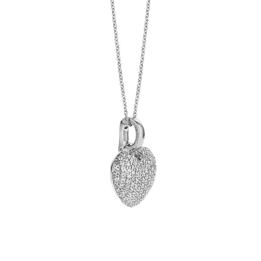 Sterling Silver Heart Shaped Pendant with Pavé set Cubic Zirconia, view 2