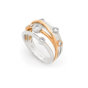 18ct White & Rose Gold Diamond Crossover Ring