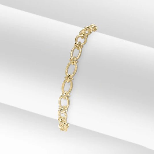 Gold Vermeil 6.5mm Textured Oval knot Bracelet 7.5"